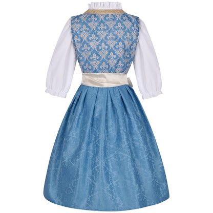 Blauwe dirndljurk met blouse en kanten schort – Oktoberfest | Feestelijk traditioneel kostuum voor vrouwen