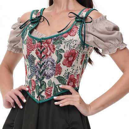 Bloemencorset met vetersluiting – U-rug | Romantische top met een florale touch