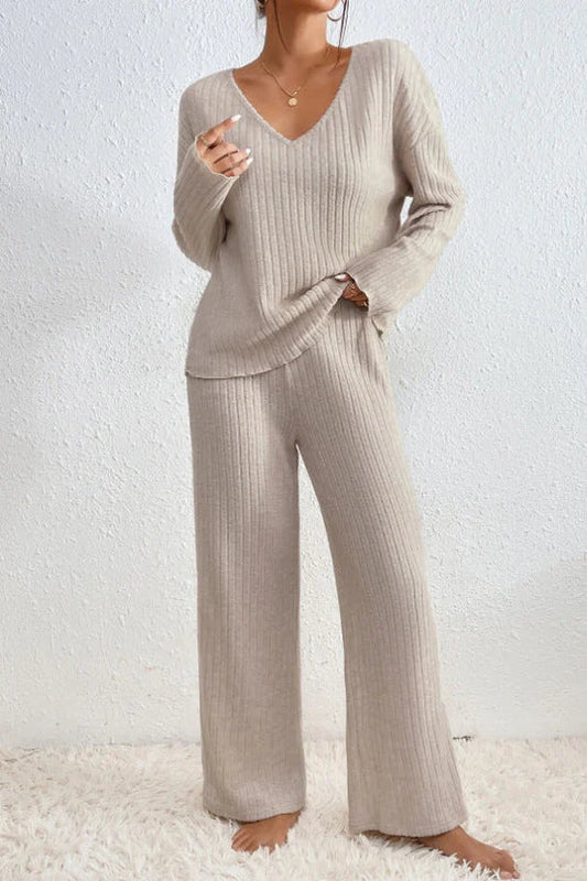 Caelis geribbelde tweedelige loungewearset voor dames