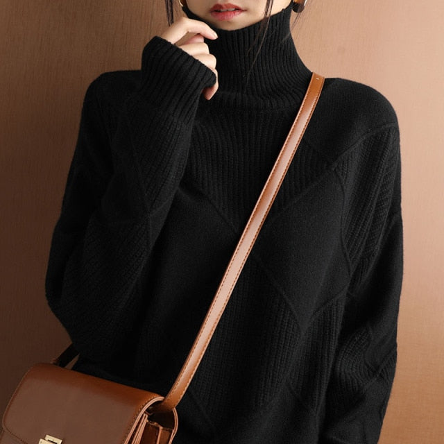 Dames trui – Hoge kraag – Warme winterkleding – Klassieke stijl