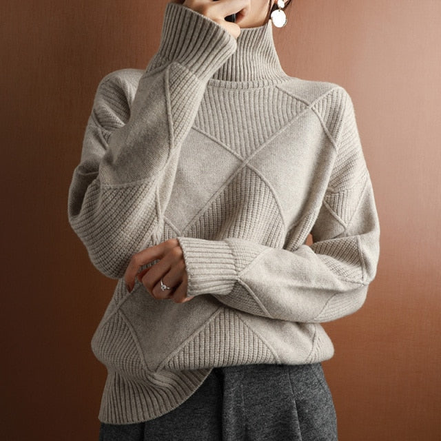 Dames trui – Hoge kraag – Warme winterkleding – Klassieke stijl
