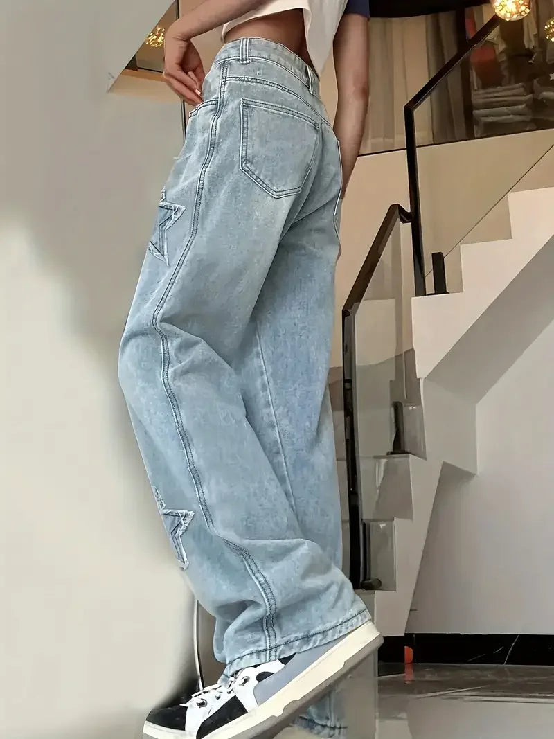 Damesjeans – Baggy fit – Hoge taille – Sterontwerp