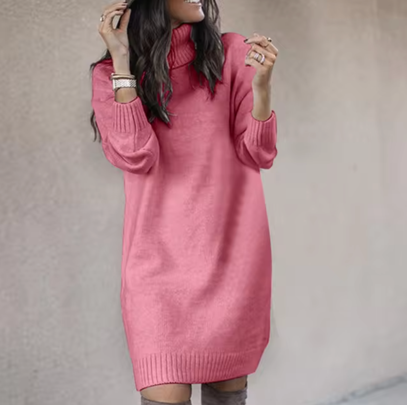 Dames sweaterjurk – col – knielengte – winterstijl