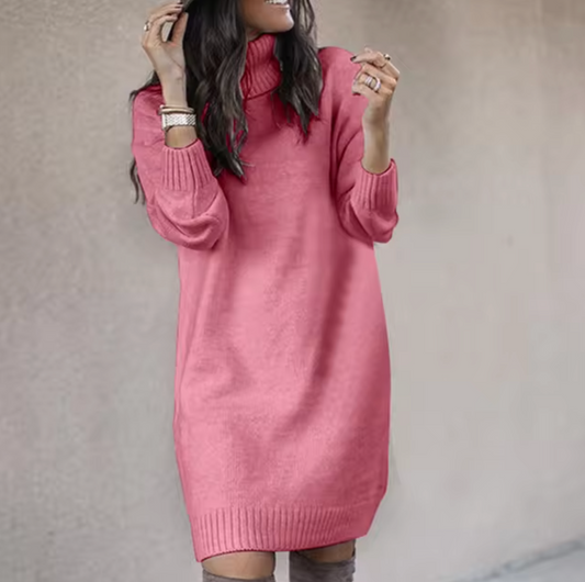 Dames sweaterjurk – col – knielengte – winterstijl