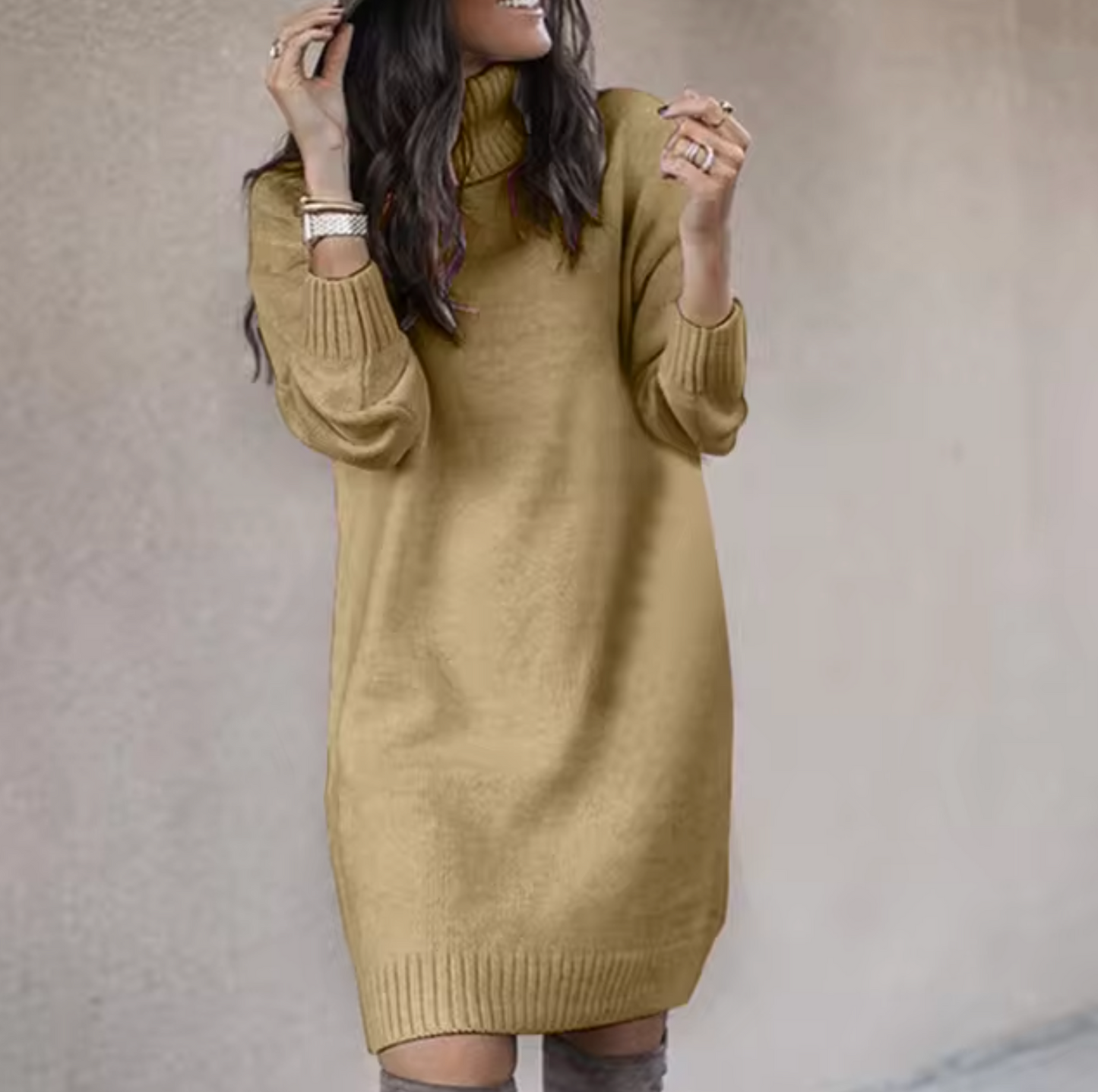 Dames sweaterjurk – col – knielengte – winterstijl