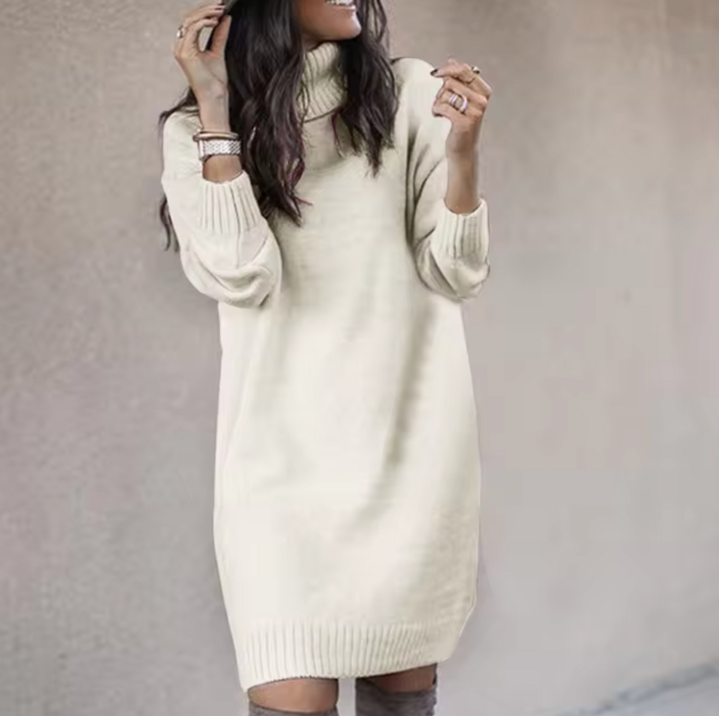 Dames sweaterjurk – col – knielengte – winterstijl
