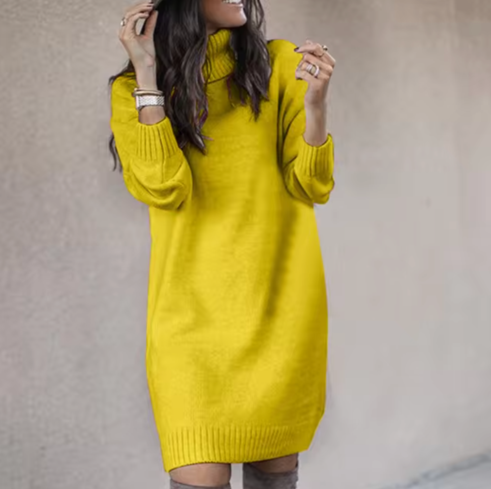 Dames sweaterjurk – col – knielengte – winterstijl