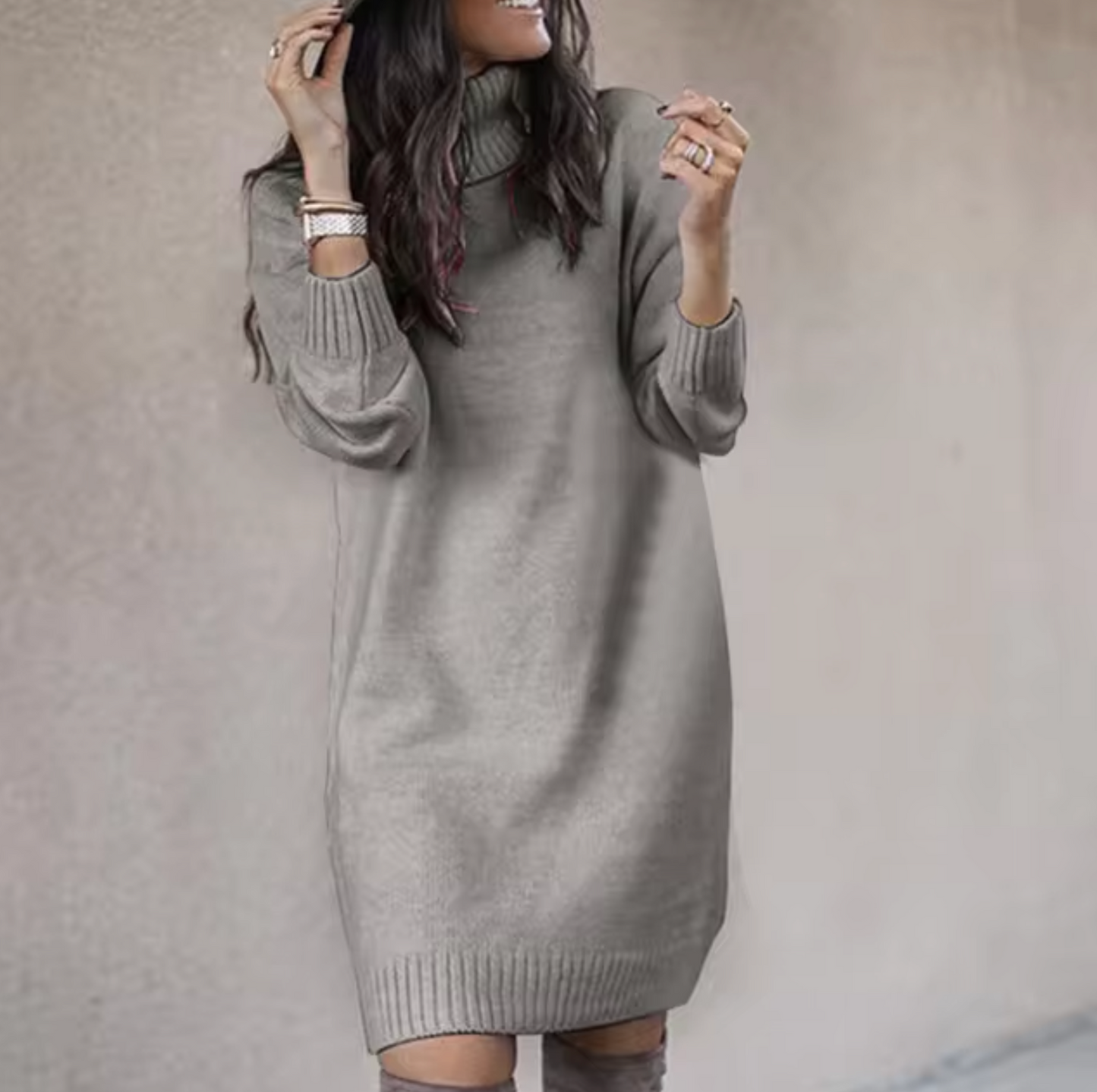 Dames sweaterjurk – col – knielengte – winterstijl