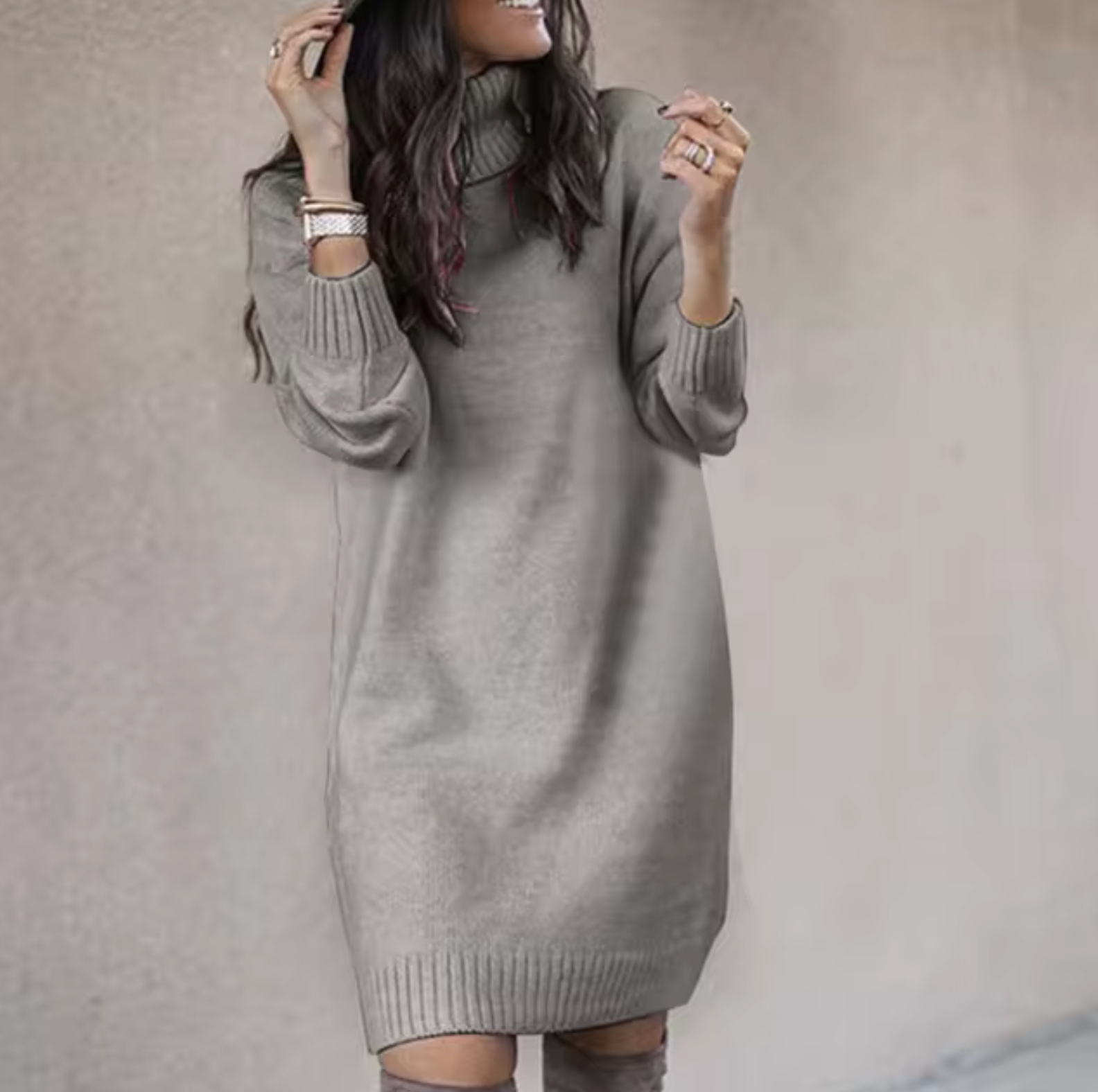 Dames sweaterjurk – col – knielengte – winterstijl