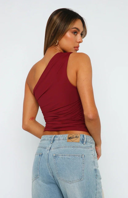 Dames top – Eén schouder – Elegante pasvorm – Asymmetrisch ontwerp