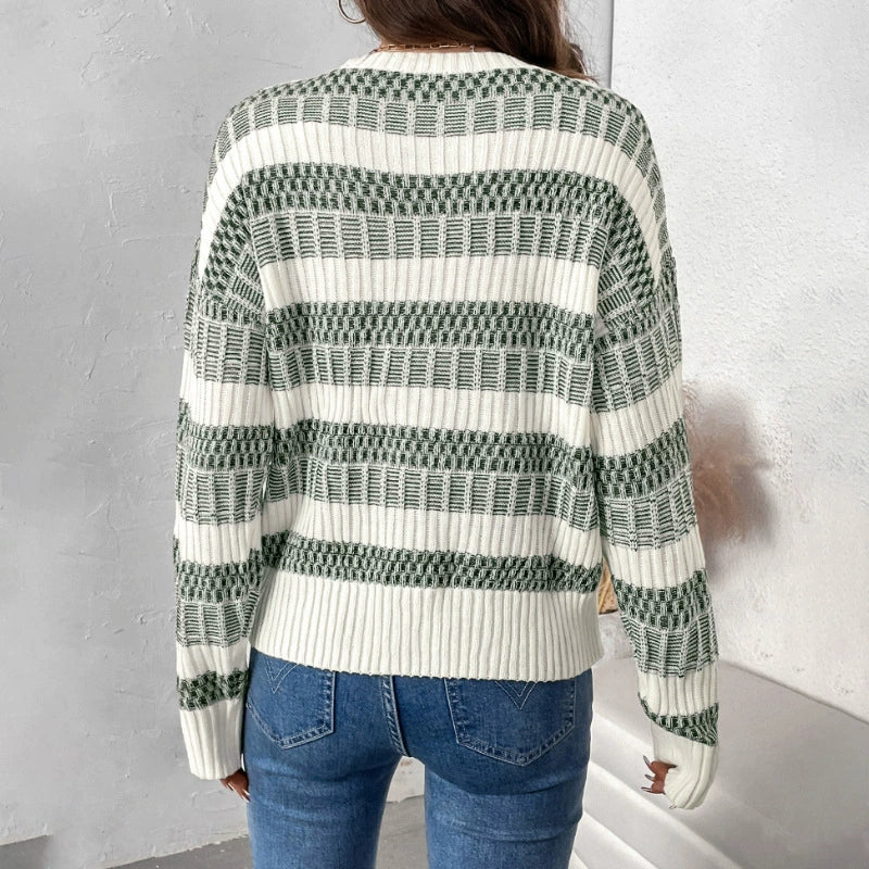 Dames Gebreide trui – Ronde hals – Trendy strepen – Comfortabel gevoel