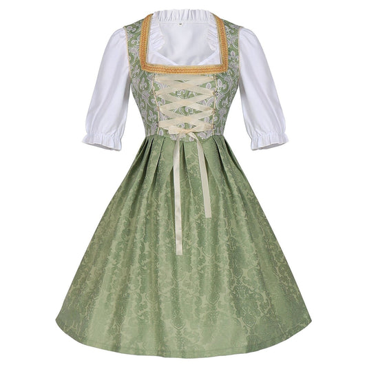 Dirndljurk in champagnegoud – Oktoberfest | Elegante traditionele jurk met schort en blouse