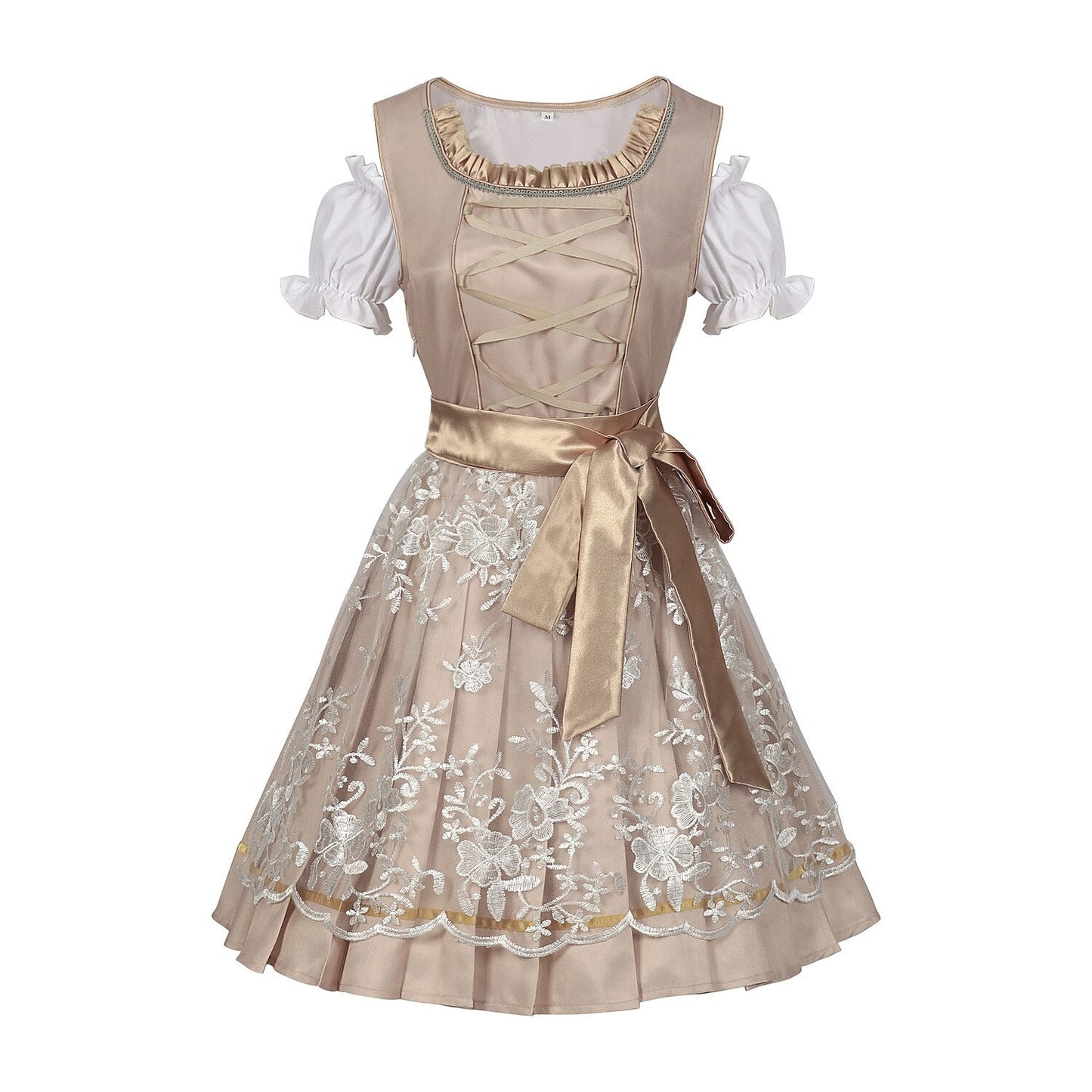 Dirndljurk in champagnegoud – Oktoberfest | Elegante traditionele jurk met schort en blouse