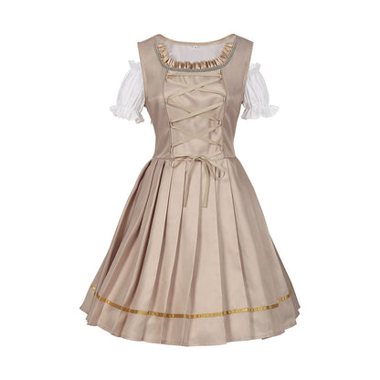 Dirndljurk in champagnegoud – Oktoberfest | Elegante traditionele jurk met schort en blouse