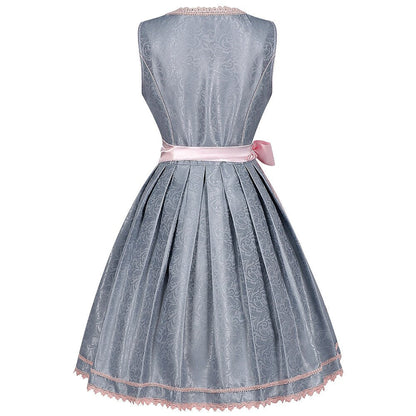 Dirndljurk in grijs – Oktoberfest | Met roze kanten schort voor een elegante traditionele stijl