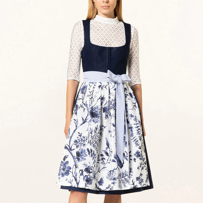Dirndljurk met blauw bloemenpatroon – Oktoberfest | Romantische klederdracht met schort
