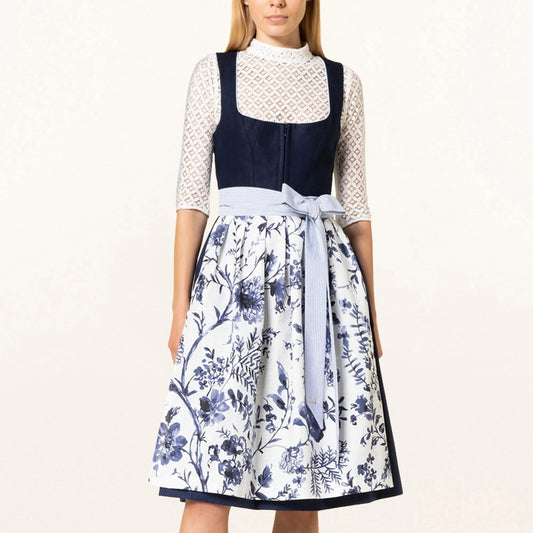 Dirndljurk met blauw bloemenpatroon – Oktoberfest | Romantische klederdracht met schort