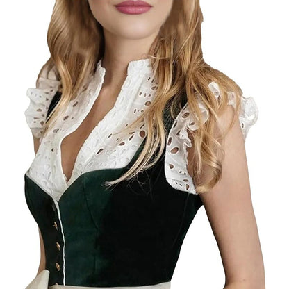Dirndljurk met roze bloemenprint – Oktoberfest | Vrouwelijke klederdracht met schort
