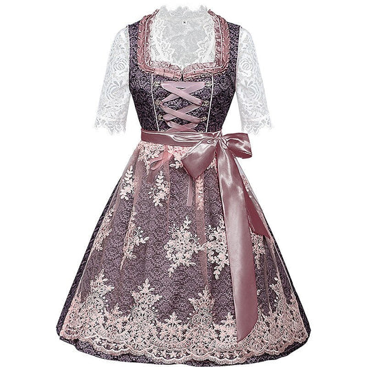 Dirndljurk met rozenpatroon – Oktoberfest | Romantische klederdracht met blouse en schort