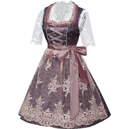 Dirndljurk met rozenpatroon – Oktoberfest | Romantische klederdracht met blouse en schort