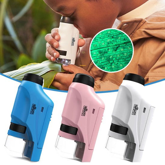 Draagbare Mini Microscoop voor Kinderen met 60x-120x Vergroting en LED Verlichting – Compact en Gebruiksvriendelijk