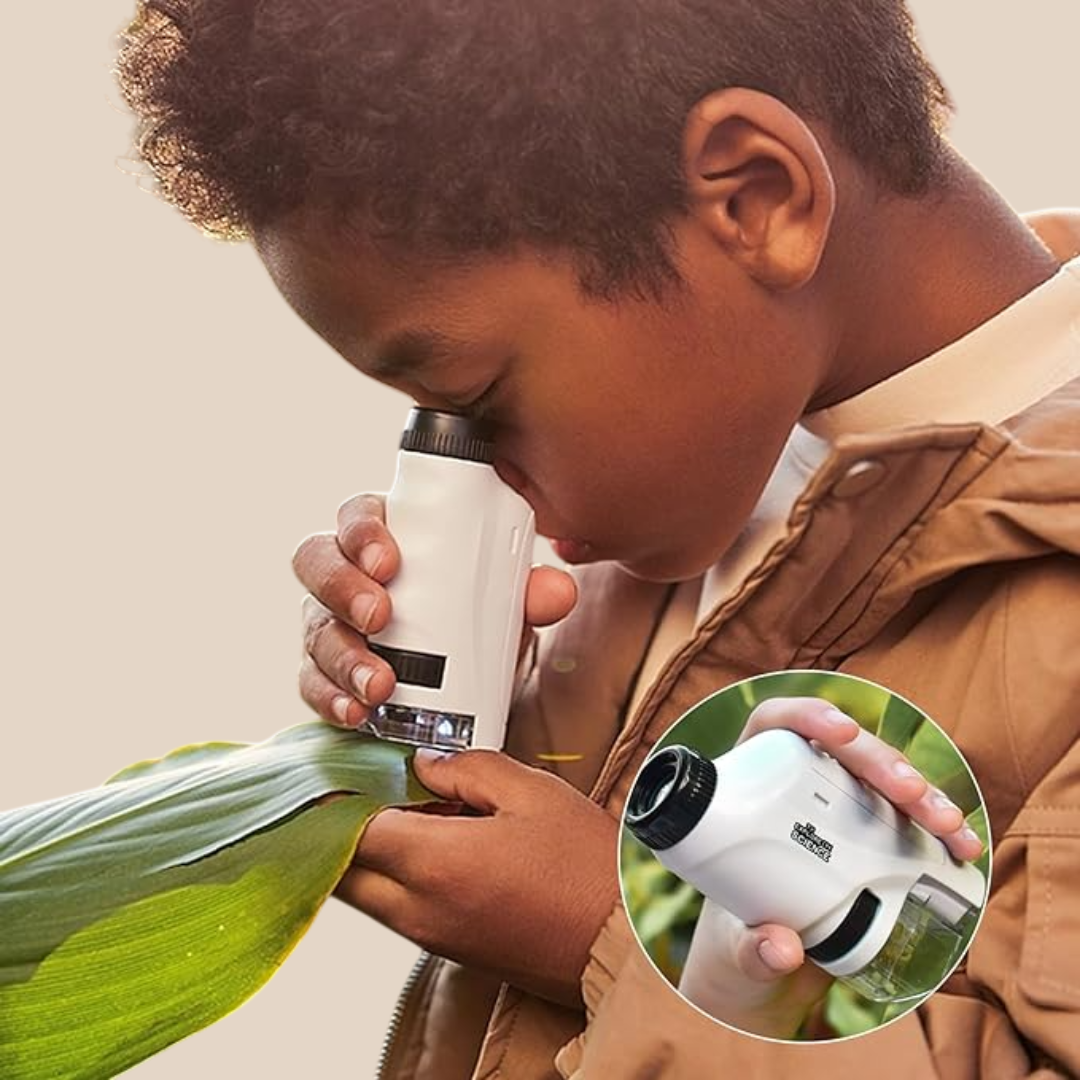 Draagbare Mini Microscoop voor Kinderen met 60x-120x Vergroting en LED Verlichting – Compact en Gebruiksvriendelijk