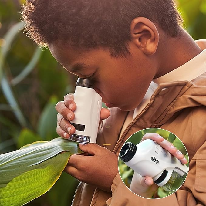 Draagbare Mini Microscoop voor Kinderen met 60x-120x Vergroting en LED Verlichting – Compact en Gebruiksvriendelijk