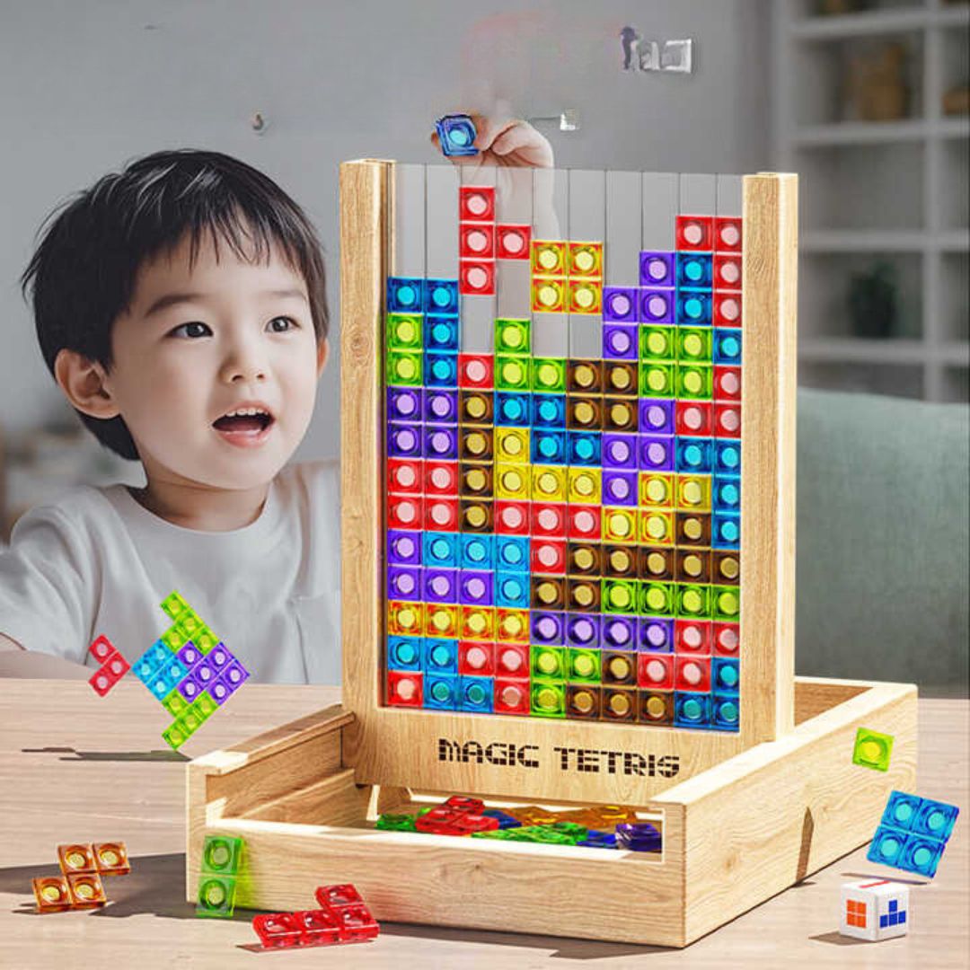 Eco-vriendelijk Tetris Puzzelspel van Hout – Duurzaam en Educatief Spel voor Gezinnen, Geschikt voor Kinderen en Volwassenen