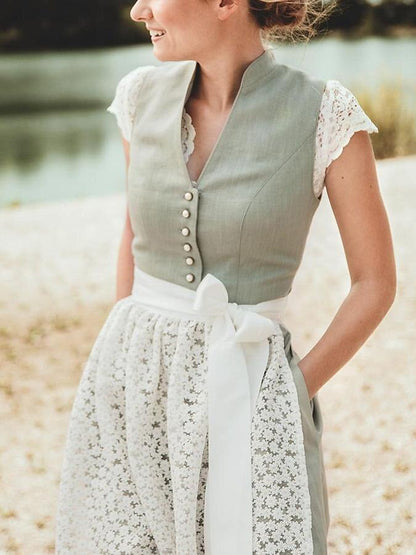 Elegante dirndljurk in groen – Oktoberfest | Met bloemenkanten schort voor een stijlvolle traditionele look