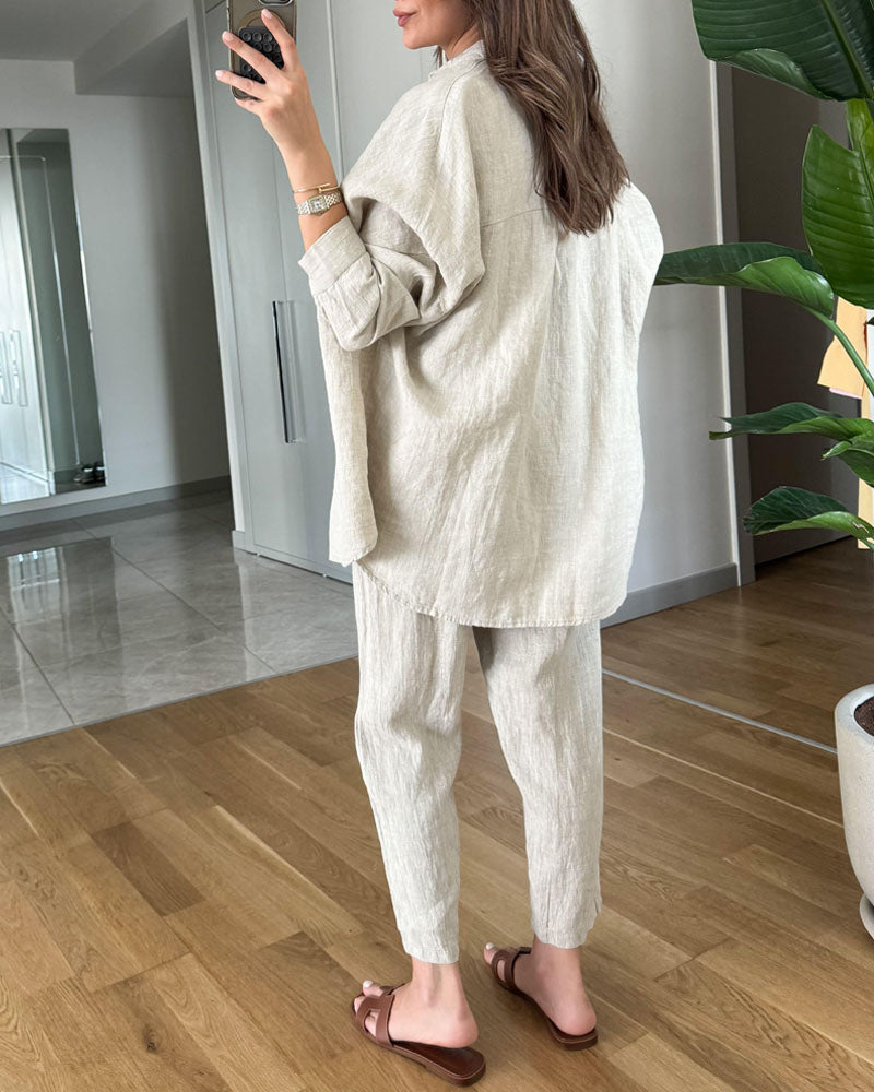 Tweedelige set voor dames – Gestructureerde top – Comfortabele pasvorm – Elegante look