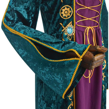 Fluwelen Halloween Hocus Pocus-kostuumjurk met lange mouwen | Maxi