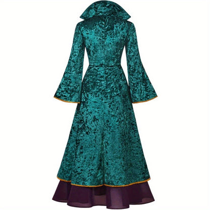 Fluwelen Halloween Hocus Pocus-kostuumjurk met lange mouwen | Maxi