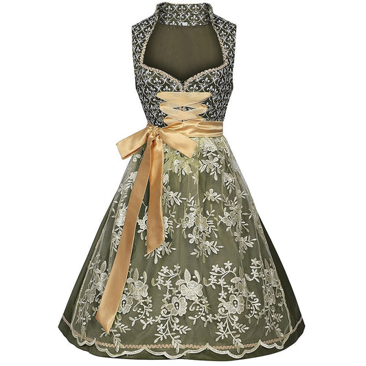 Geborduurde dirndljurk in het groen – Oktoberfest | Elegante traditionele jurk met schort