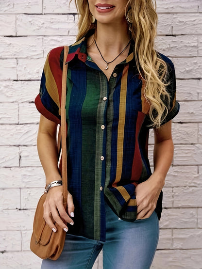 Dames zomerblouse – klassieke pasvorm – lichtgewicht stof – retro strepen