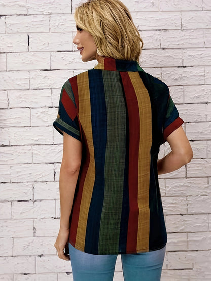 Dames zomerblouse – klassieke pasvorm – lichtgewicht stof – retro strepen