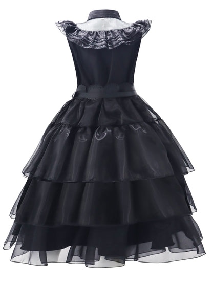 Gothic Ruffle Halloween-filmkostuumjurk voor dames | Gelaagde midi-set