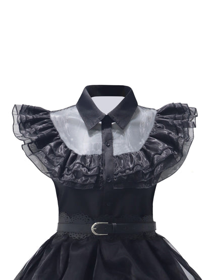 Gothic Ruffle Halloween-filmkostuumjurk voor dames | Gelaagde midi-set