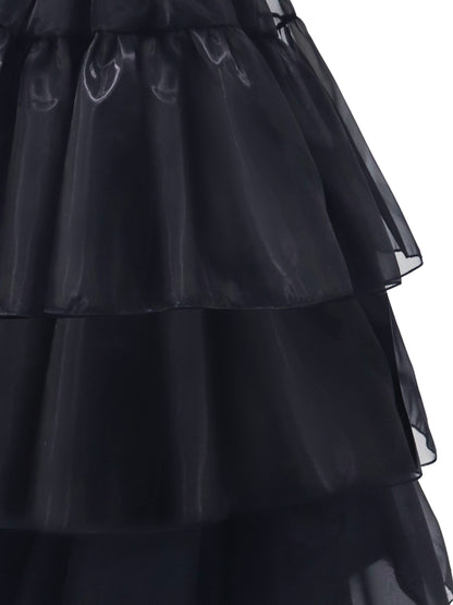 Gothic Ruffle Halloween-filmkostuumjurk voor dames | Gelaagde midi-set