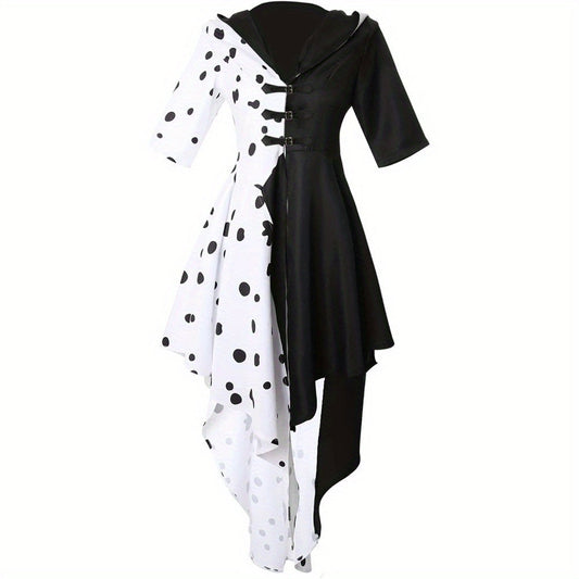 Halloween-filmkostuumjurk met capuchon voor dames | Asymmetrische Dalmatiër