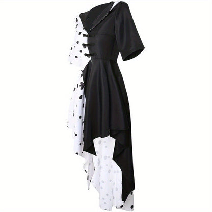 Halloween-filmkostuumjurk met capuchon voor dames | Asymmetrische Dalmatiër