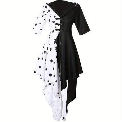 Halloween-filmkostuumjurk met capuchon voor dames | Asymmetrische Dalmatiër