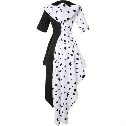 Halloween-filmkostuumjurk met capuchon voor dames | Asymmetrische Dalmatiër