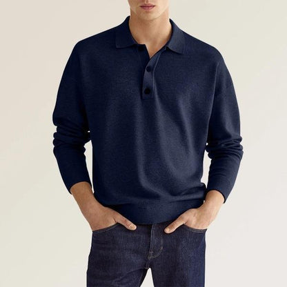 Heren poloshirt – zachte katoenmix – lange mouwen – tijdloze stijl