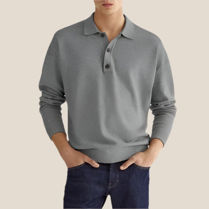 Heren poloshirt – zachte katoenmix – lange mouwen – tijdloze stijl