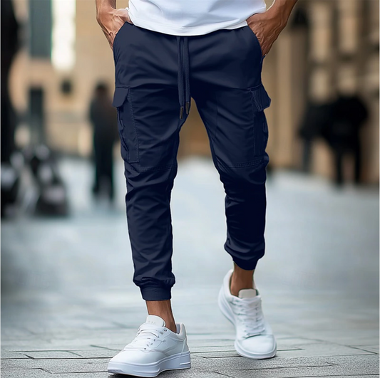 Heren cargo joggingbroek – stretch katoenmix – slanke pasvorm – elastische tailleband en boorden