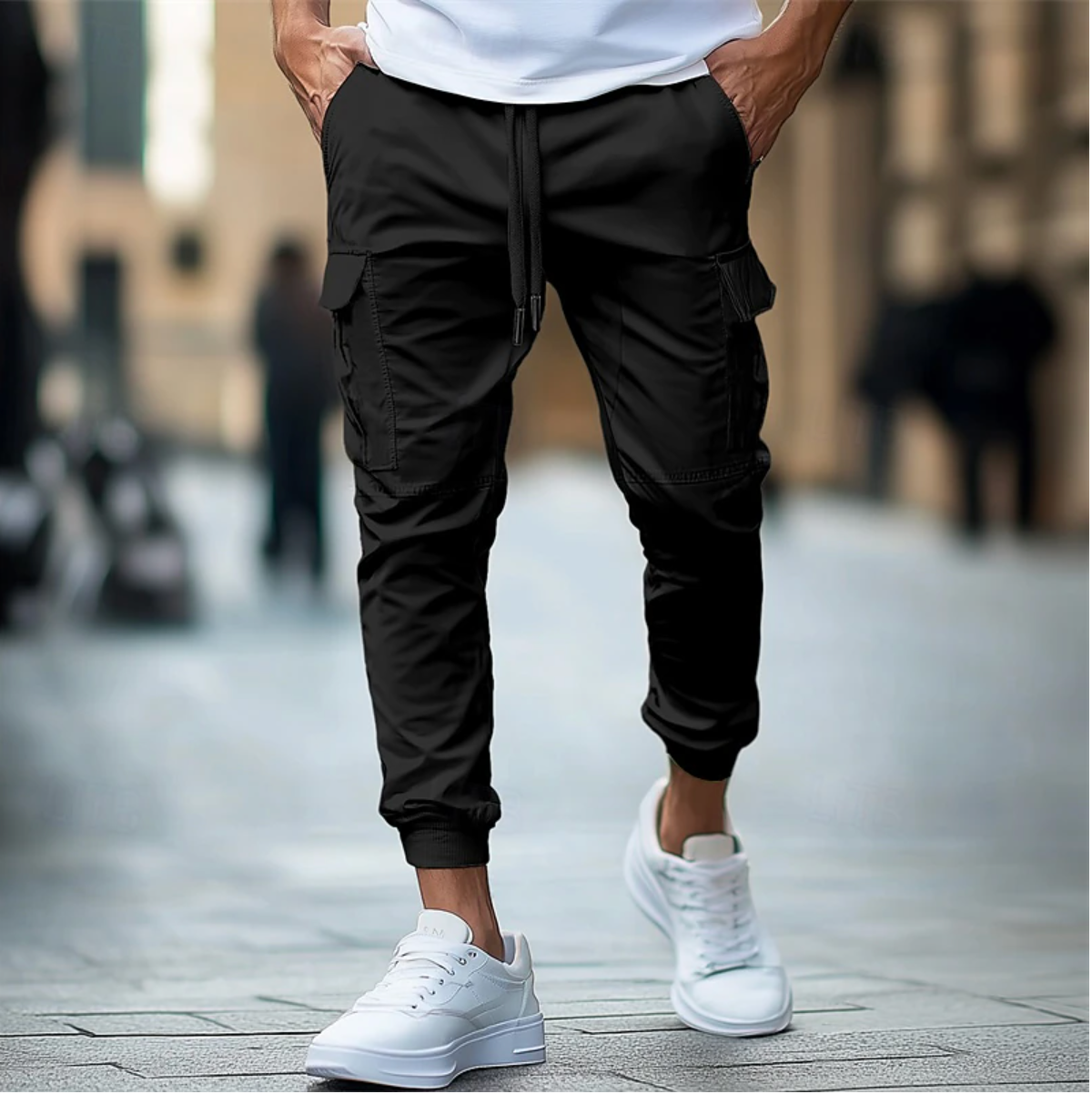 Heren cargo joggingbroek – stretch katoenmix – slanke pasvorm – elastische tailleband en boorden