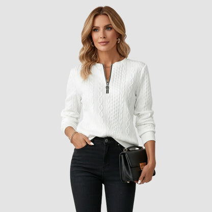 Chique Kabelgebreide Trui met Rits | Casual Lange Mouw Pullover