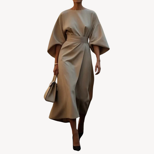 Dames midi-jurk – 100% katoen – Tailleband – Elegante A-lijn pasvorm