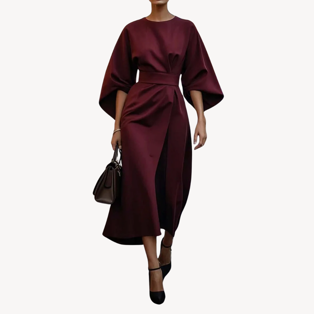 Dames midi-jurk – 100% katoen – Tailleband – Elegante A-lijn pasvorm