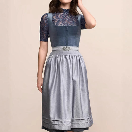 Klassieke dirndljurk in donkerblauw – Oktoberfest | Klederdrachtjurk met schort